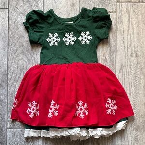 Taylor Joelle- Minnie Mouse Festive Green and Red Dress with Snowflake Design